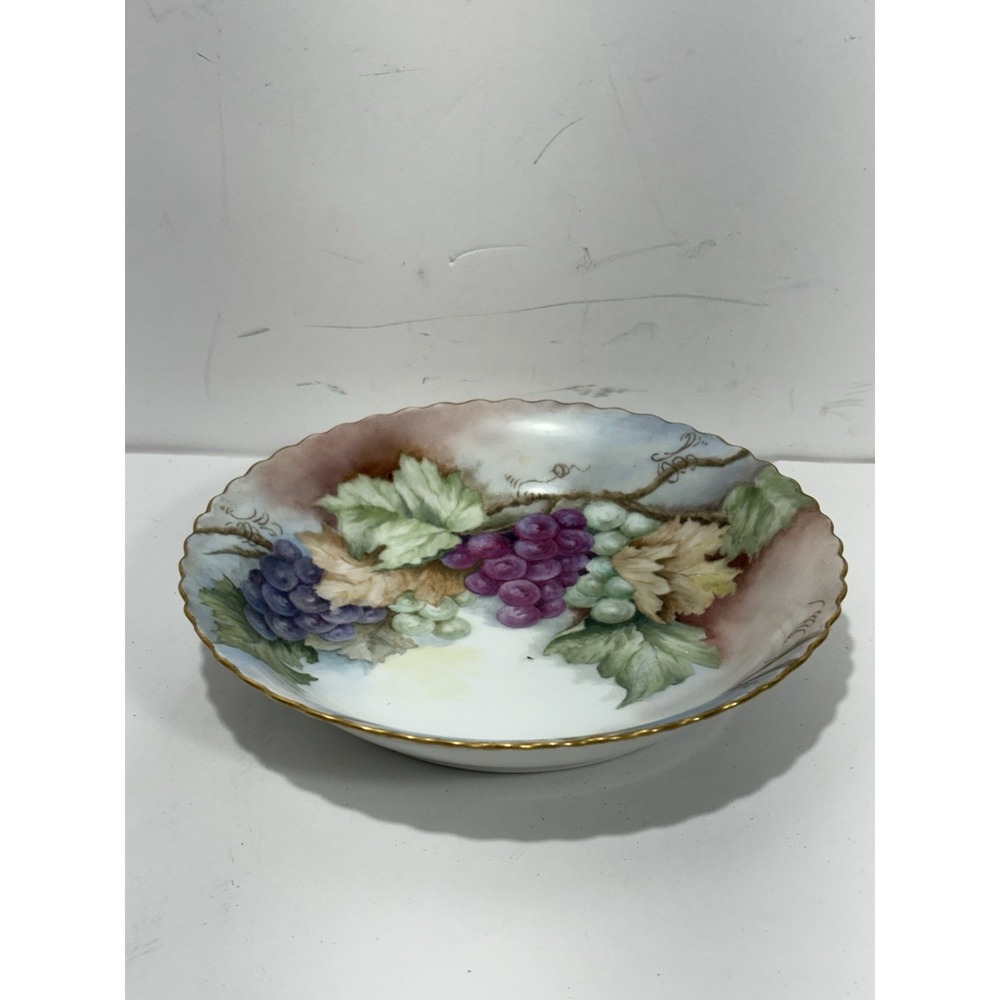 O&EG ROYAL Austria Signed Reum 1906 Handpainted Grapes 8" Scalloped BOWL Plate
